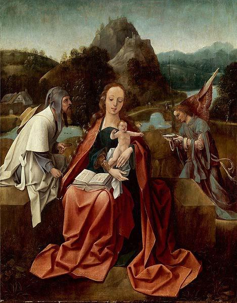 Attributed to Jan de Beer Madonna and Child with a pilgrim and an angel Sweden oil painting art